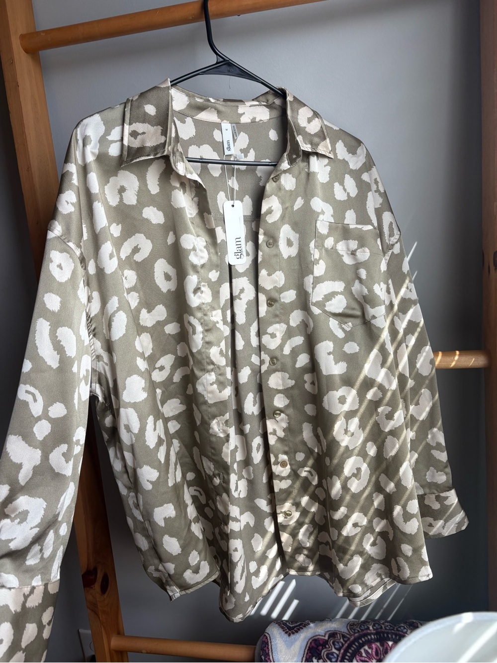 glam sage and White Animal Print Button-Down Shirt